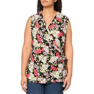 Anne Klein Womens Printed Faux-Wrap Sleeveless Top 3X Anne Black/Red Pear - NWT